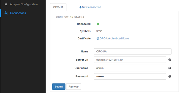 Configure OPC-UA connection to PLCnext